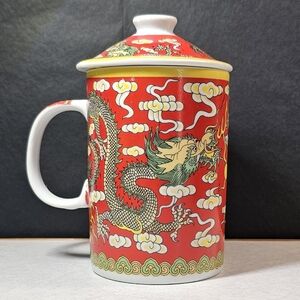 Vibrant Red Dragon Mug with Lid